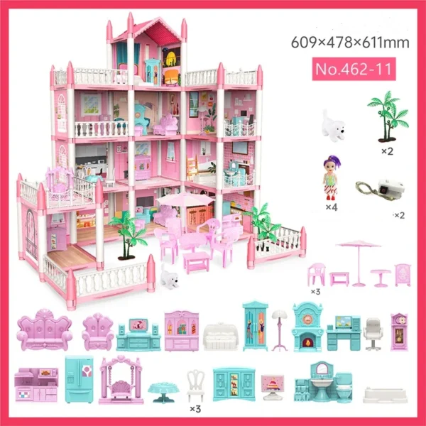 3D DIY Dream Princess Castle Villa Assembly Doll House Set Toy Girl Family Toy Children's Music Doll House Assembly Villa House - Image 3