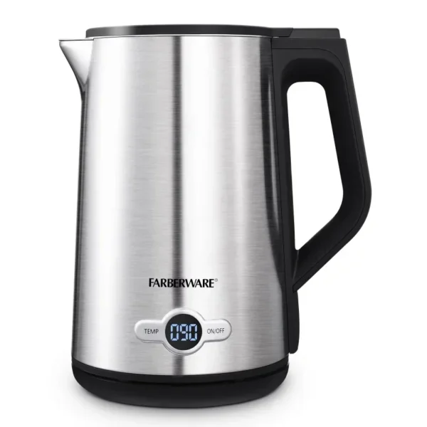 Farberware 1.7 Liter Electric Kettle, Double Wall Stainless Steel and Black Samovar Household Appliances - Image 2