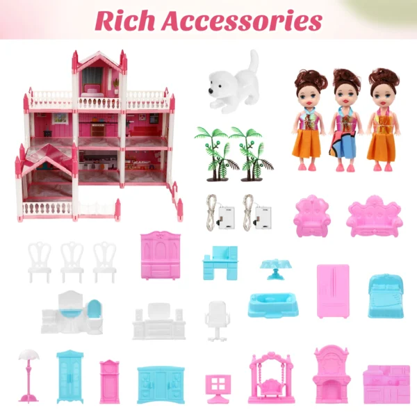 Children's Play House Toy Girl's Imitation 9 Rooms Pink Girls Toys Toddler Playhouse Dolls For Accessories Mansion DIY - Image 3