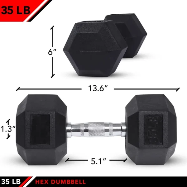 Rubber Hex Dumbbells - 8 Size Options - Hex Shaped Heads Prevent Rolling and Injury - Ergonomic Hand Weights for Exercise - Image 2