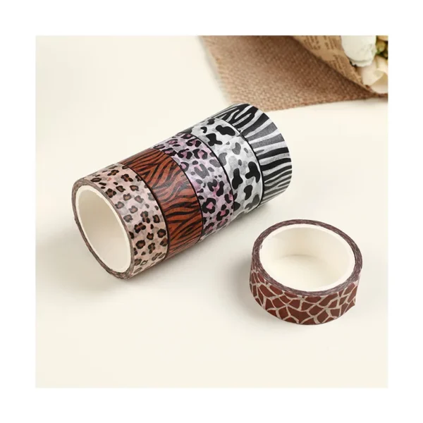 6 Rolls Washi Tape and Paper Tape Leopard Tiger Milk Cow Print Hand Account Tape DIY Decorative Stickers School Supplies - Image 5