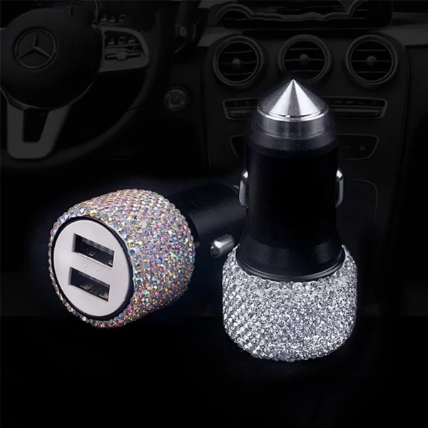 5V 2.1A Dual USB Port Car Charger Fast Adapter Universal Diamond Inlay Cigarette Lighter Connection Car Accessories Interior 1Pc - Image 3