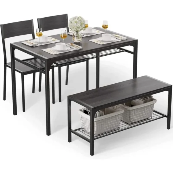 Kitchen Table and 2 Chairs for 4 with Bench, 4 Piece Dining Table Set for Small Space - Image 4