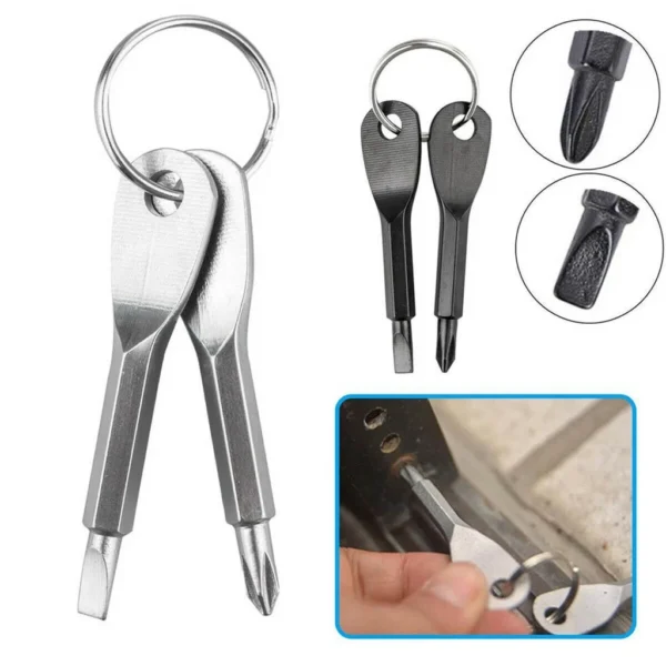 1Set/2Pcs Portable Multifunction Key Chain Screwdriver Mini Key Shape Travel Kits Outdoor EDC Screwdriver Tool with Key Ring