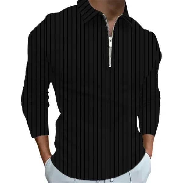 Spring Autumn Men Long Sleeve Zipper Polo Shirt Men Casual Stripe Polo Shirt Tops .