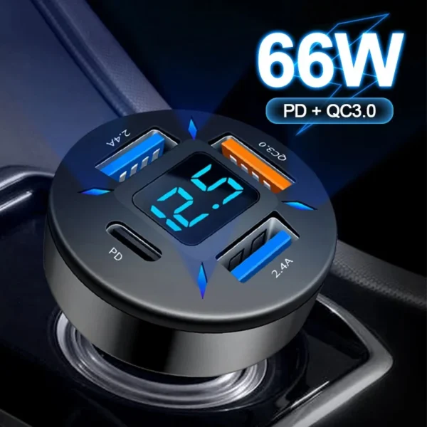 66W Car Chargers Fast Charging Cigarette Lighter 4USB Port Fast Charging Smartphone/Bluetooth/tablet Interior Replacement Parts