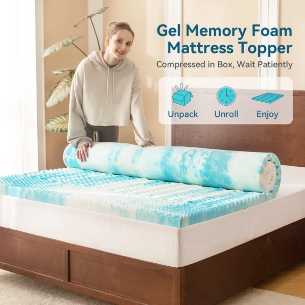 Hcore Mattress Topper, 5-Zone Memory Foam Mattress Topper, Cooling Gel Mattress Topper, Topper for Pressure Relieve, Blue - Image 3