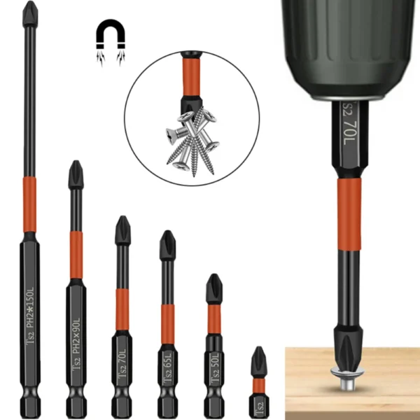 1-5pc Magnetic Cross PH2 Bit S2 Alloy Impact Batch Head Hardness Screwdriver Bit Anti Non-slip Screw Driver Hand Drill Bit Tools