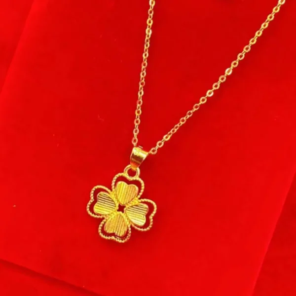 Shiny Pure 14 K Gold Color Clover Pendant Necklace for Women's Gold Color Necklace Chain Valentine's Day Wedding Jewelry Gifts - Image 5