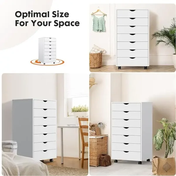 7 Drawer Chest - Storage Cabinets Dressers, White ,Wood Dresser Cabinet with Wheels Mobile Organizer Drawers for Office, Home - Image 6