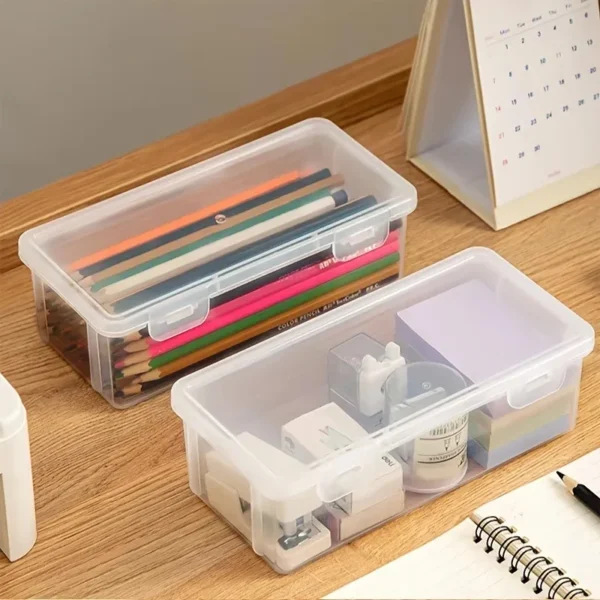 1Pc Transparent Pencil Case Box Large-capacity Stackable Storage Box Office School Pencil Case Supplies Pencil Storage - Image 4