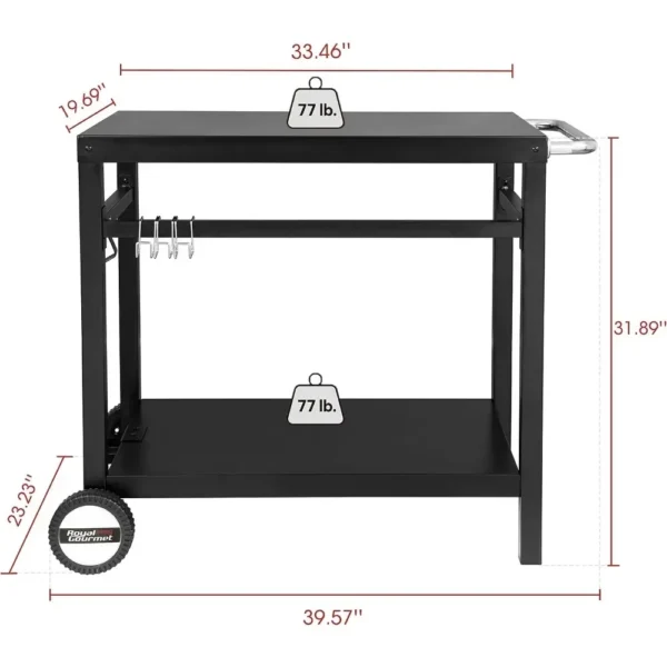 Dining Cart Table, Double Shelves, Movable Steel Flat Worktop, Hooks, Side Handles, Multi-purpose Kitchen Island - Image 5