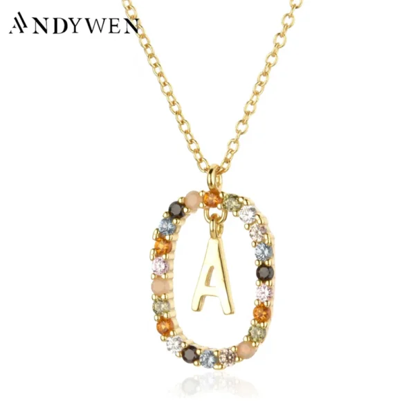 ANDYWEN 925 Sterling Silver Gold Letters A - Z Initial M S C K Alphabet Pendente Long Chain Necklace Say My Name Fine Jewelry