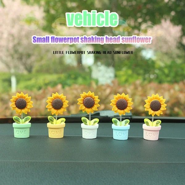 1PC Cute Car Center Console Decoration Simulated Potted Sunflower Desk Ornaments Swinging Potted Sunflower Car Accessories