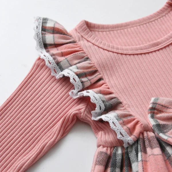 0-24Months Toddlers Baby Girls Princess Dress Clothes New Plaid Knit Long Sleeve Dresses Come with Bow Headband Outfits - Image 3