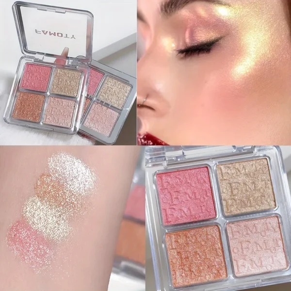 4 Color Face Highlighter Palette Illuminator Palette Natural Glow Waterproof Glitter Shimmer Baked Powder Highlighter Makeup - Image 3