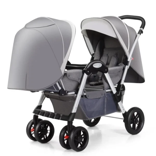 Double Stroller with Universal Wheel Four-wheel System Folding Washable Umbrella Stroller Flat Double Brake for Twin Babies