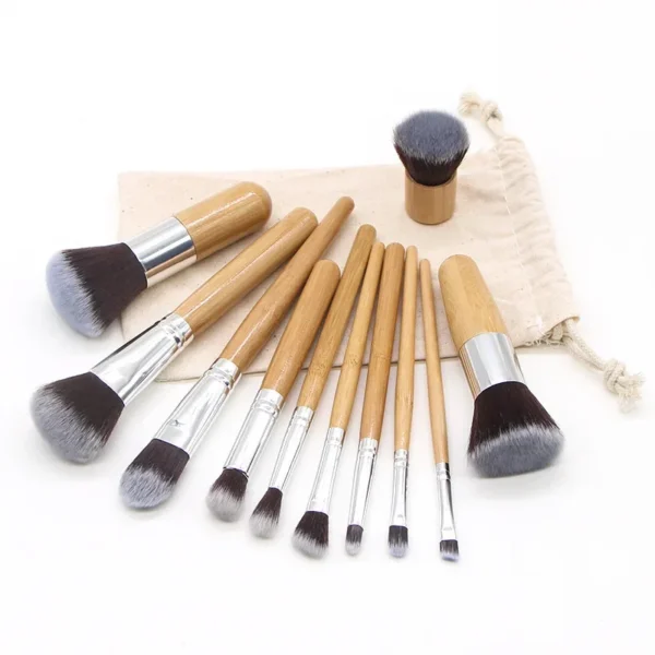 New 11Pcs Bamboo Handle Makeup Brush Set Loose Powder Blush Eyeshadow Brush Beauty Tool