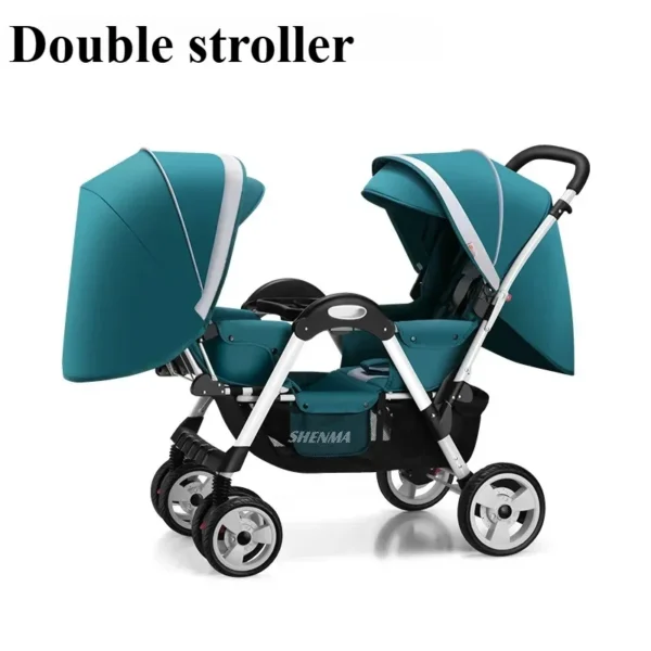 Double Stroller with Universal Wheel Four-wheel System Folding Washable Umbrella Stroller Flat Double Brake for Twin Babies