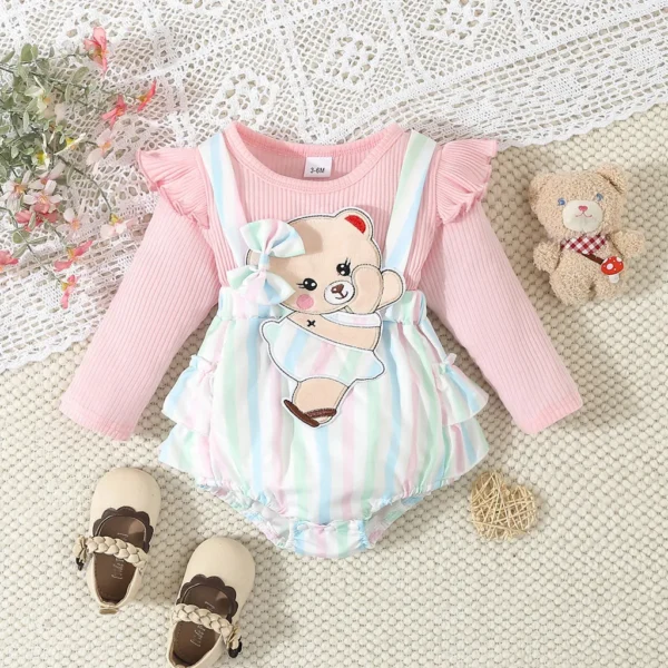 0-18 Months Newborn Baby Girl Cute Teddy Bear Long Sleeved Bodysuit Dress for Infant Girl Fashion Costumes Autumn One Piece - Image 5