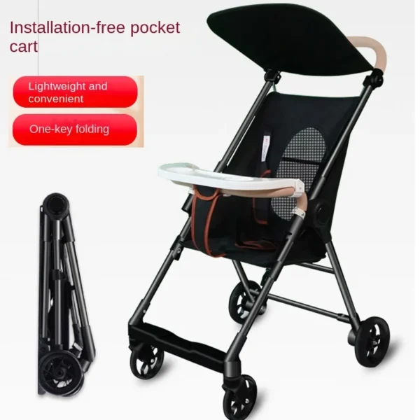 Children's Pocket Car 3-6 Years Old can Sit and Lie Down Lightweight Folding Stroller Dinner Plate Four-wheeled Baby Strollers - Image 5