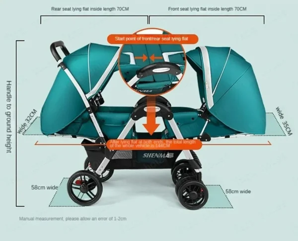 Double Stroller with Universal Wheel Four-wheel System Folding Washable Umbrella Stroller Flat Double Brake for Twin Babies - Image 5