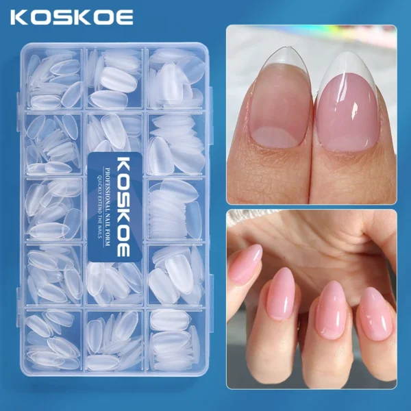 Nail Tips and Glue Gel Nail Kit Fast Nail Extension Set with Soft Gel UV Lamp 600Pcs Semi Matte Nails and Files Tools - Image 2