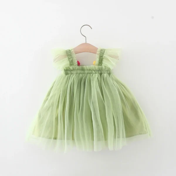 Baby Girl Dress Summer Fresh Transparent Mesh Dress Beautiful Flower Girl Baby One Collar Strap Skirt (0-3 Years Old) - Image 4