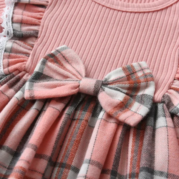 0-24Months Toddlers Baby Girls Princess Dress Clothes New Plaid Knit Long Sleeve Dresses Come with Bow Headband Outfits - Image 5