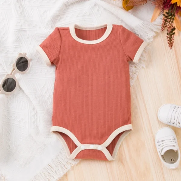 1PCS Summer Newborn Baby Girl Clothes Set Solid Color Unisex Ribbed Cotton Short Sleeve Bodysuits Baby Boy Clothes - Image 2