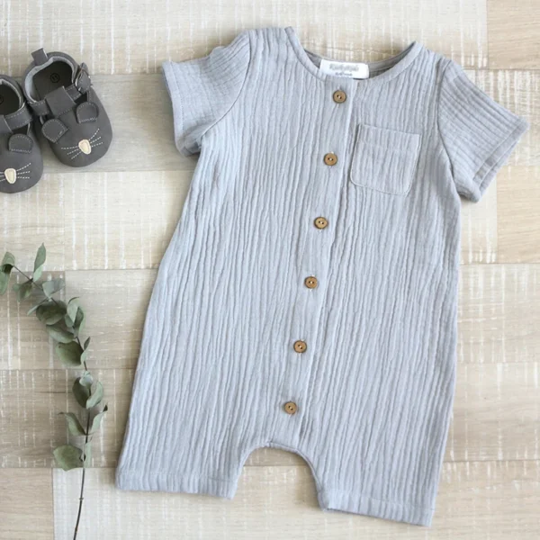 Newborn Baby Unisex Short Sleeves Romper Organic Cotton Crew Neck Navy Romper Bodysuit Unisex One-piece Summer Romper Clothes - Image 4