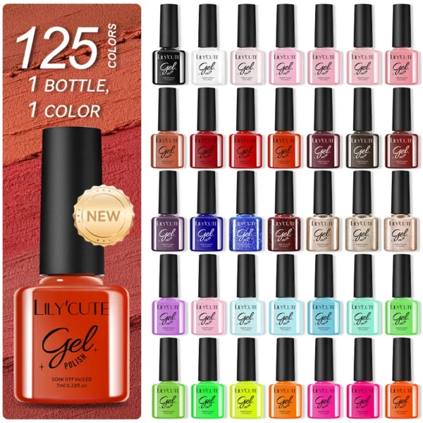 LILYCUTE 60/20Pcs/Set Nail Gel Polish 125 Colors Long Lasting Manicure Kit Semi Permanent Soak Off Base Top Coat Nail Art UV Gel - Image 6