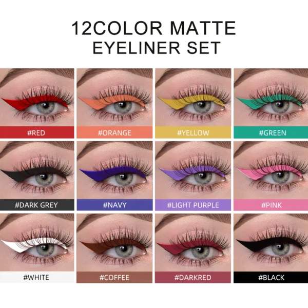 QIBEST Colored Eyeliner Set Waterproof Eyeliner Pencil Long Lasting Matte Eye Liner Makeup Cosmetic Beauty Colorful Liner Kits - Image 2