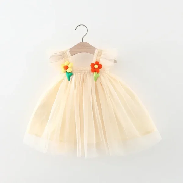 Baby Girl Dress Summer Fresh Transparent Mesh Dress Beautiful Flower Girl Baby One Collar Strap Skirt (0-3 Years Old) - Image 2