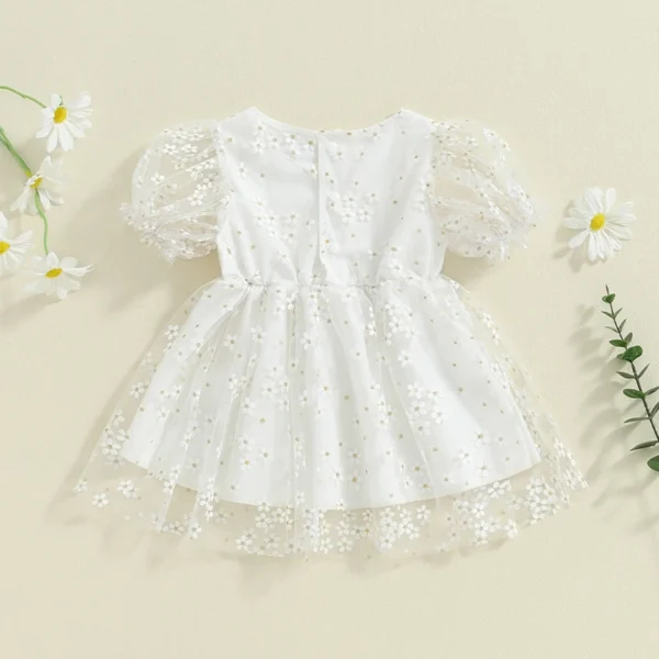 Baby Girls Floral Dress, Short Sleeve Crew Neck Tulle Dress Princess A-line Dress for Casual Daily - Image 3