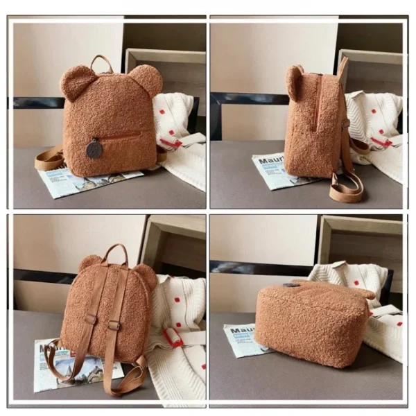 Useful Backpack Cute Bear Plush Solid Color Baby Bag Custom Name Casual Backpack for Toddler Kids - Image 4